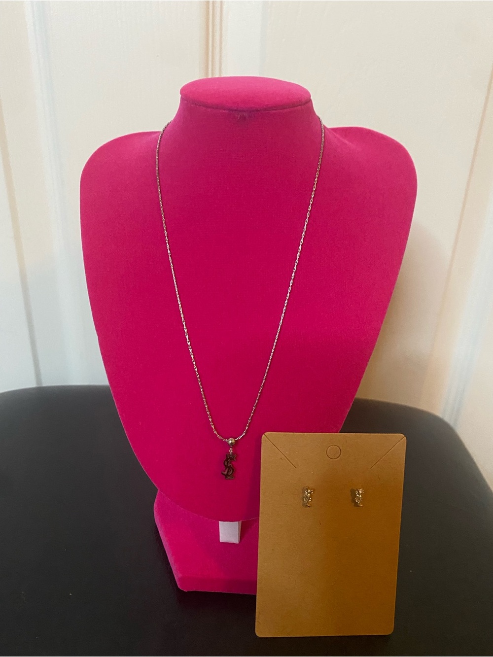 Stainless Steel YSL Pendant Necklace with Matching Stud Earrings